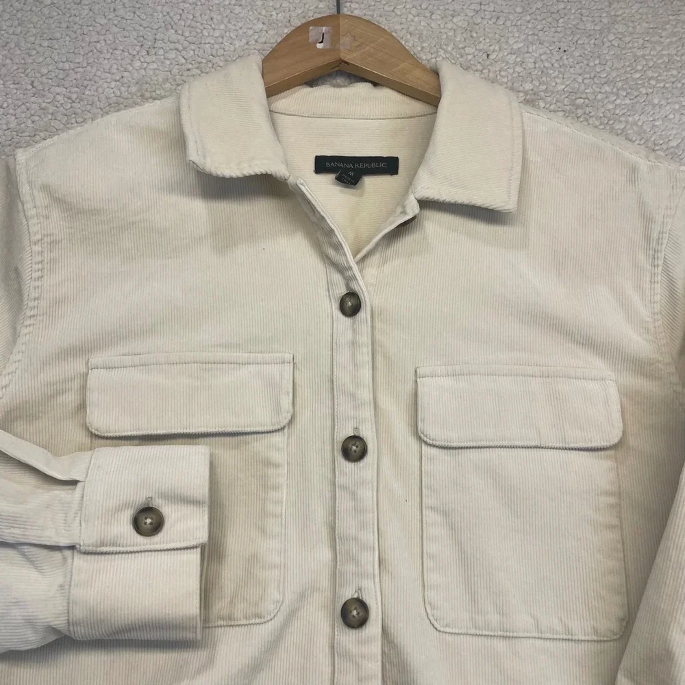 Banana Republic Shirt Mens M Ivory Corduroy Shacket Button Down Long Sleeve 1407